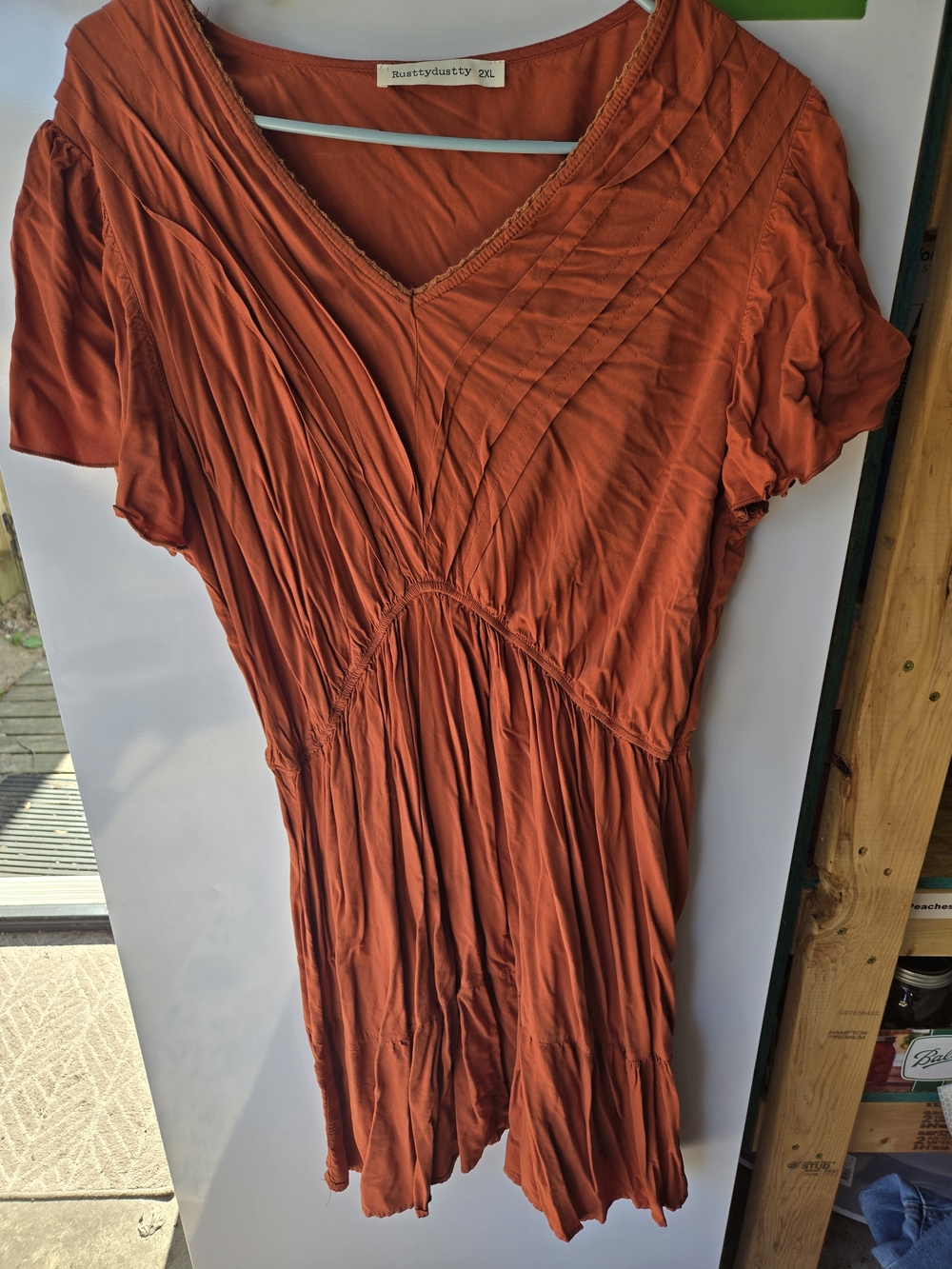 Rust Orange V-Neck Crinkle Dress